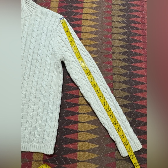 LL Bean Women's XL/P Cotton Cream Cable Knit Sweater Full Zip Cardigan - Picture 8 of 10